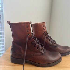 Frye Dark Brown Leather Lace-Up Boots